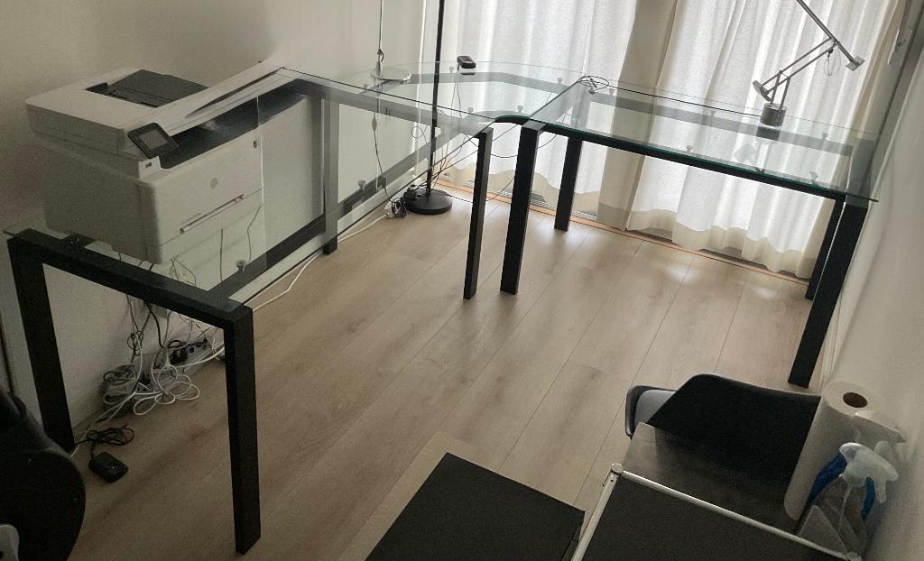 Bureau Hoekbureau zwart van glas en metaal - twee bureaus, Huis en Inrichting, Bureaus, Ophalen, Gebruikt
