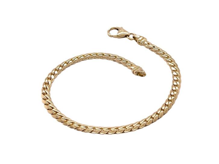 Massief Gouden Gourmet Schakelarmband - 19.5 cm, Sieraden, Tassen en Uiterlijk, Armbanden, Zo goed als nieuw, Goud, Goud, Ophalen