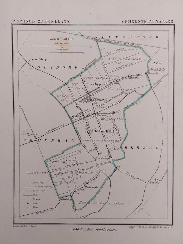 146 / Litho uit 1866 door J. Kuyper van Pijnacker ZH, Antiek en Kunst, Kunst | Litho's en Zeefdrukken, Ophalen of Verzenden