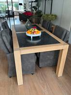 Houten marmeren eettafel, Huis en Inrichting, Tafels | Eettafels, Ophalen, 200 cm of meer, 50 tot 100 cm, Zo goed als nieuw