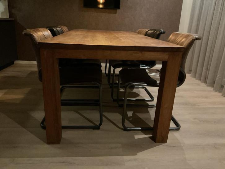 Eethoek met 6 buizenframe stoelen, Huis en Inrichting, Tafels | Eettafels, Gebruikt, 100 tot 150 cm, 200 cm of meer, Vijf personen of meer