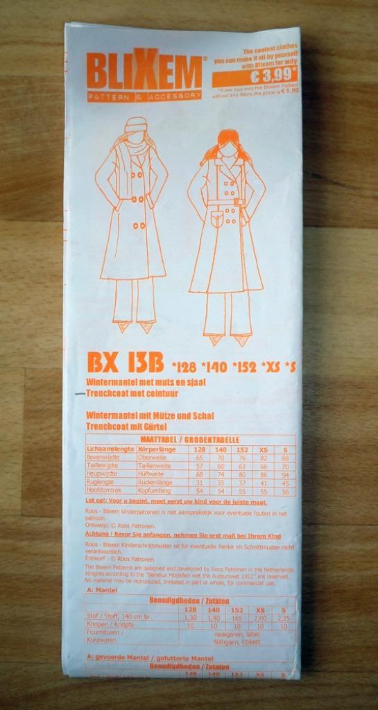 Blixem patroon voor meisjes trenchcoat 128/140/152/XS/S, Hobby en Vrije tijd, Kledingpatronen, Zo goed als nieuw, Jas, Kind, Overige merken