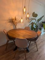 Houten Loods 5 tafel met mooie stoelen, Huis en Inrichting, Tafels | Eettafels, Ophalen, Rond, Zo goed als nieuw, 100 tot 150 cm
