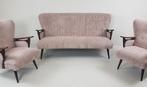 Vintage roze bankje ribstof teak bank lichtroze rib, Ophalen of Verzenden, Huis en Inrichting