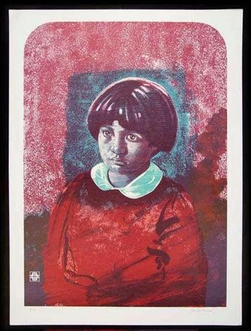 John Sherrill Houser - Portrait of a Boy - Litho Handgesign. beschikbaar voor biedingen