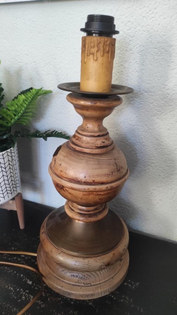 Vintage lampvoet hout metaal, Huis en Inrichting, Lampen | Tafellampen, Gebruikt, Minder dan 50 cm, Hout, Metaal, Ophalen of Verzenden