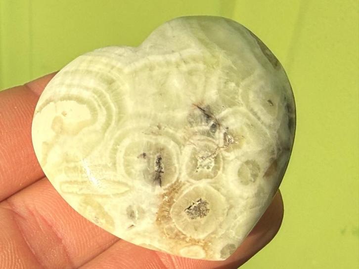 Zeegroene Aragoniet hart uit Indonesië mineralen, Verzamelen, Mineralen en Fossielen, Mineraal, Ophalen of Verzenden