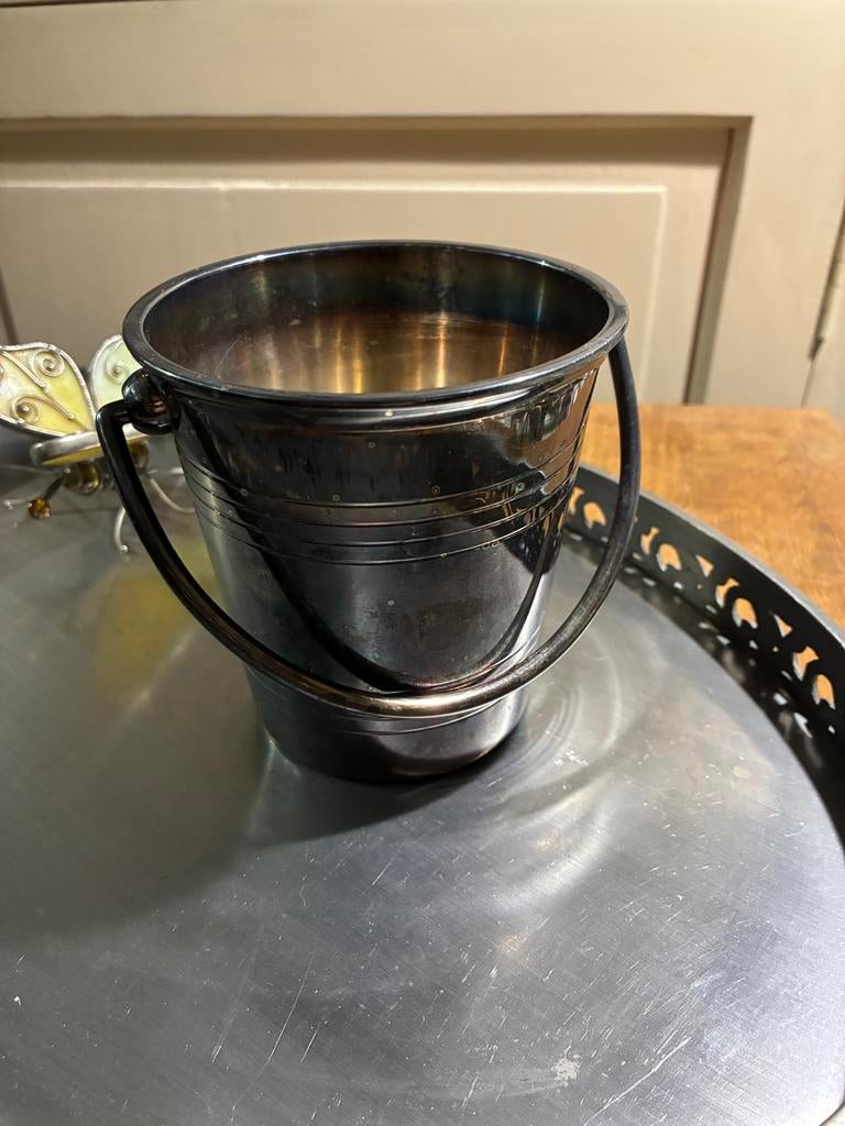 Vintage  verzilverde IJsemmer met Handvat, Antiek en Kunst, Antiek | Tin, Ophalen of Verzenden