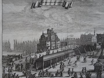 Gravure Oude nieuwe brug Amsterdam, C. Commelin 1726  beschikbaar voor biedingen