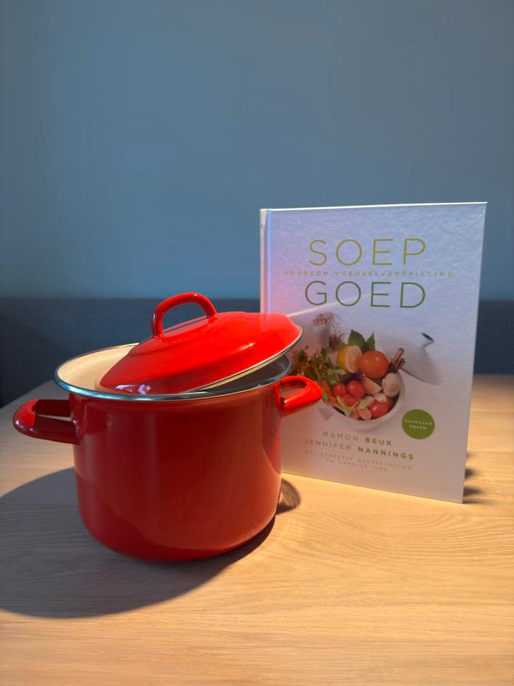 Soeppan Emaille 3L + Soepboek 'Soep Goed', Huis en Inrichting, Keuken | Potten en Pannen, Nieuw, Overige typen, Overige materialen