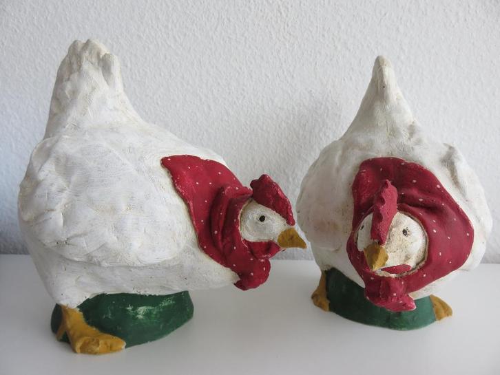 2 Annekabouke kippen hanen beelden, Verzamelen, Beelden en Beeldjes, Zo goed als nieuw, Dier, Ophalen of Verzenden