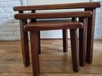 Set à 3 vintage bijzettafels massief Eiken, Ophalen, Minder dan 45 cm, Vintage, 55 tot 75 cm