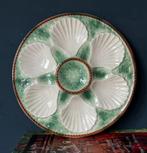 Vintage barbotine oesterbord voor 6 oesters groen wit, Huis en Inrichting, Ophalen of Verzenden, Zo goed als nieuw, Bord(en), Overige stijlen