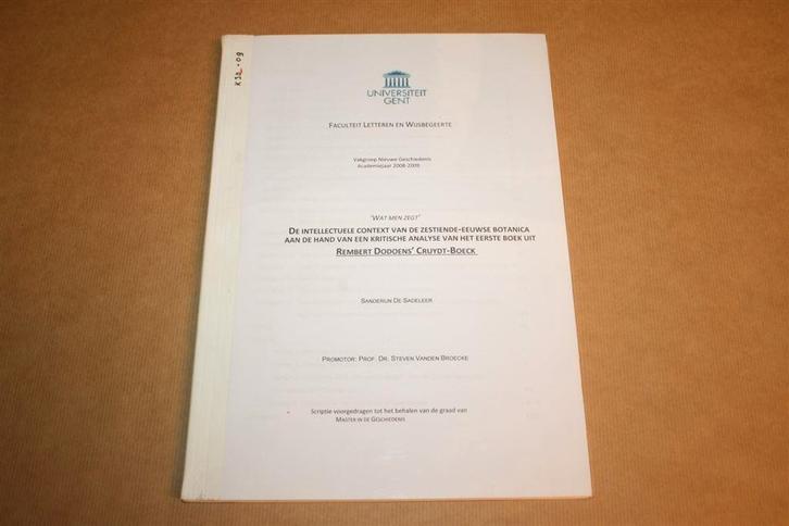 De intellectuele context 16e eeuse botanica - [scriptie], Boeken, Gezondheid, Dieet en Voeding, Zo goed als nieuw, Ophalen of Verzenden