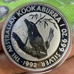 Australische Kookaburra Zilveren 1 oz Munt 1992, Verzenden, Losse munt, Zilver