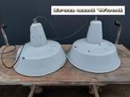 Grijze oude vintage Poolse lampen - afm H32 D41 - emaille, Gebruikt, Ophalen of Verzenden, Metaal, Minder dan 50 cm
