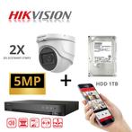 Complete 5MP Hikvision set 2x Turbo-HD audio DVR Incl 1TB, Audio, Tv en Foto, Videobewaking, Nieuw, Binnencamera, Ophalen of Verzenden