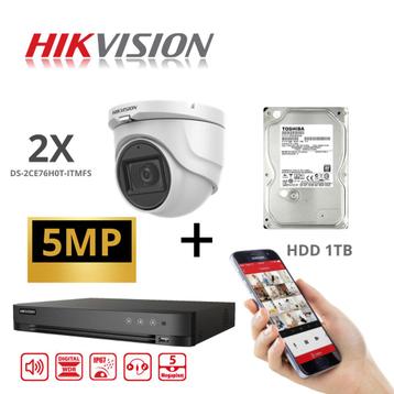Complete 5MP Hikvision set 2x Turbo-HD audio DVR Incl 1TB