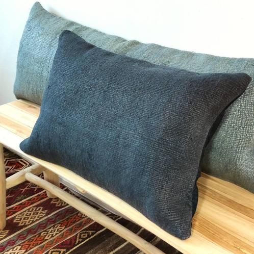 Vintage kelimkussen hennep nachtblauw 40x60, Huis en Inrichting, Woonaccessoires | Kussens, Nieuw, Overige kleuren, Rechthoekig