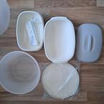 Tupperware Ronde kom met deksel en langwerpige bak met zeef., Ophalen of Verzenden, Zo goed als nieuw, Crème, Bak of Kom