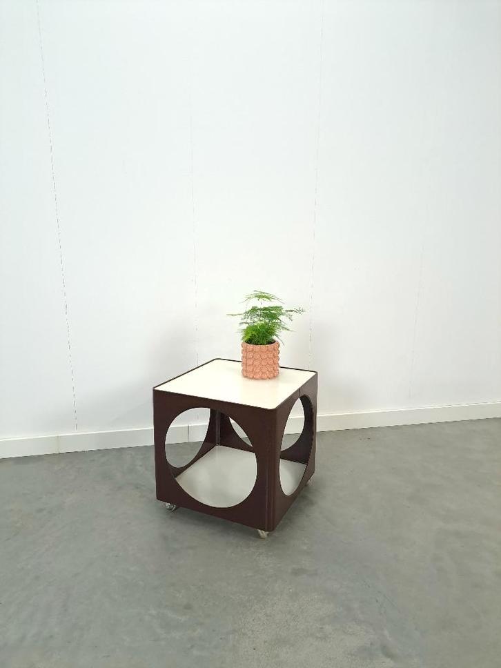 Kubus space age bruine kunststof tafel bijzettafel vintage, Huis en Inrichting, Tafels | Salontafels, Gebruikt, 50 tot 75 cm, Minder dan 50 cm
