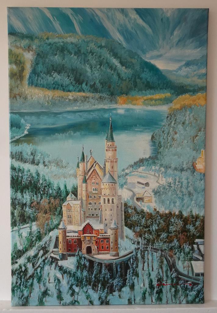 Klassiek Schilderij van Kasteel Neuschwanstein - Acrylverf, Antiek en Kunst, Kunst | Schilderijen | Klassiek, Ophalen