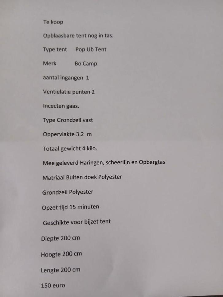 opblaasbare tent, Caravans en Kamperen, Tenten, tot en met 2, Gebruikt, Ophalen