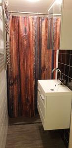 Douchegordijn houtlook + ophanghaken, Huis en Inrichting, Ophalen of Verzenden, Gebruikt, Overige typen