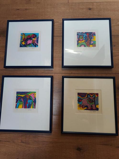 4 x zeefdruk van Marianne Naerebout, Antiek en Kunst, Kunst | Litho's en Zeefdrukken, Ophalen of Verzenden