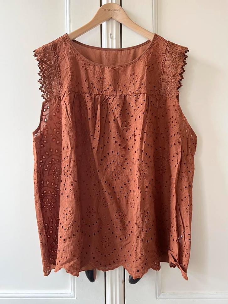Shein Curve top broderie 2 stoffen bruin, maat 4XL (48), Kleding | Dames, Tops, Nieuw, Maat 46/48 (XL) of groter, Bruin, Zonder mouw