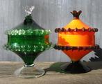 MCM EMPOLI-GLAS MURANO BONBONNIERE GROEN + ORANJE, Ophalen of Verzenden