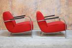ZGANieuw 2 rode stoffen Harvink Columbus design fauteuils, Harvink, Harvink, Design, 75 tot 100 cm