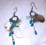 oorbellen chandelier parelmoer opaliet en blauwe parels, Overige materialen, Hangers, Nieuw, Met edelsteen