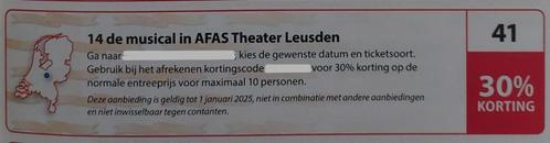 14 de musical in AFAS Theater Leusden 30% korting. Bon nr 41, Tickets en Kaartjes, Theater | Musical, Drie personen of meer