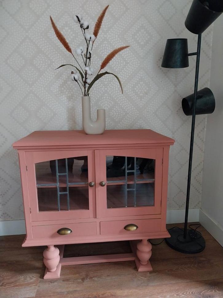 Vintage Theekastje met Glas-in-Lood, Huis en Inrichting, Kasten | Vitrinekasten, Ophalen of Verzenden