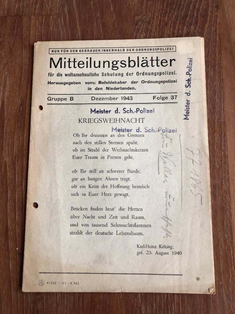 Dezember 1943 Ordnungspolizei in Nederland. Mitteilung-, Boeken, Verzenden, Overige onderwerpen, Tweede Wereldoorlog, Gelezen