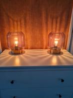2x Tafellampen messing, zwart, rookglas (karwei), Huis en Inrichting, Lampen | Tafellampen, Ophalen, Zo goed als nieuw, Glas, Minder dan 50 cm