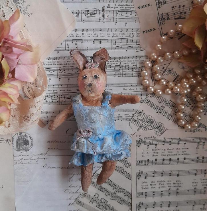 Prachtig brocante wattenpopje Konijn Spuncotton feathertree, Antiek en Kunst, Curiosa en Brocante, Ophalen of Verzenden