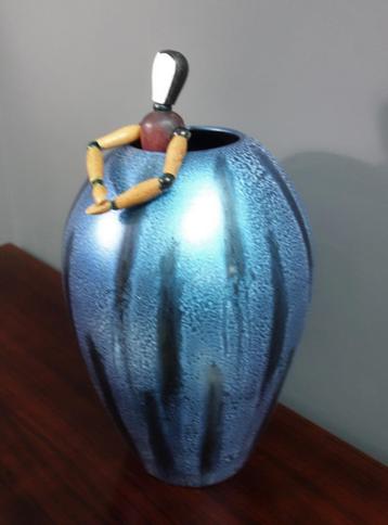 VINTAGE grote BOLLE blauwe BOLLE vaas met strepen VINTAGE beschikbaar voor biedingen