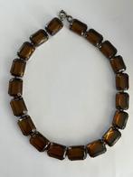 Oude Gemstone ketting. Fashion jewelry 1970, Verzenden, Gebruikt, Bruin, Overige materialen