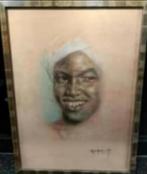 Krijttekening van Indiaas jongetje gesigneerd 1937, Antiek en Kunst, Ophalen of Verzenden