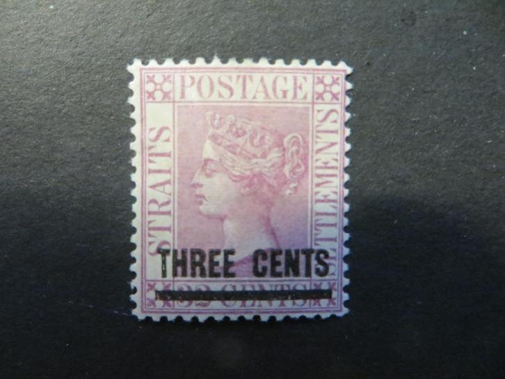 A03371: Straits Settlements QV 3 c CA, Postzegels en Munten, Postzegels | Azië, Ophalen of Verzenden
