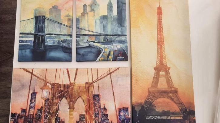 IKEA GRÖNBY City Icons set van 4, Huis en Inrichting, Woonaccessoires | Schilderijen, Tekeningen en Foto's, Gebruikt, Schilderij