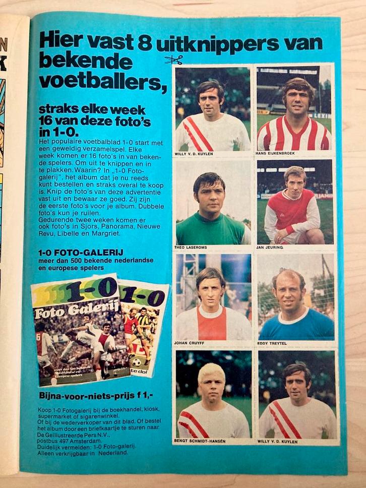 Johan Cruijff AJAX 1970 ongesneden sheet 1-0 voetbalplaatjes, Verzamelen, Sportartikelen en Voetbal, Gebruikt, Ajax, Verzenden