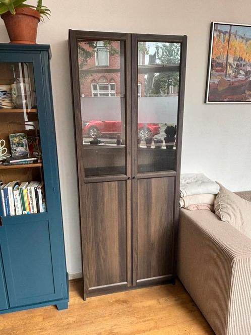 Ikea Billy met Oxberg glazen deuren, Huis en Inrichting, Kasten | Boekenkasten, Zo goed als nieuw, 200 cm of meer, 25 tot 50 cm