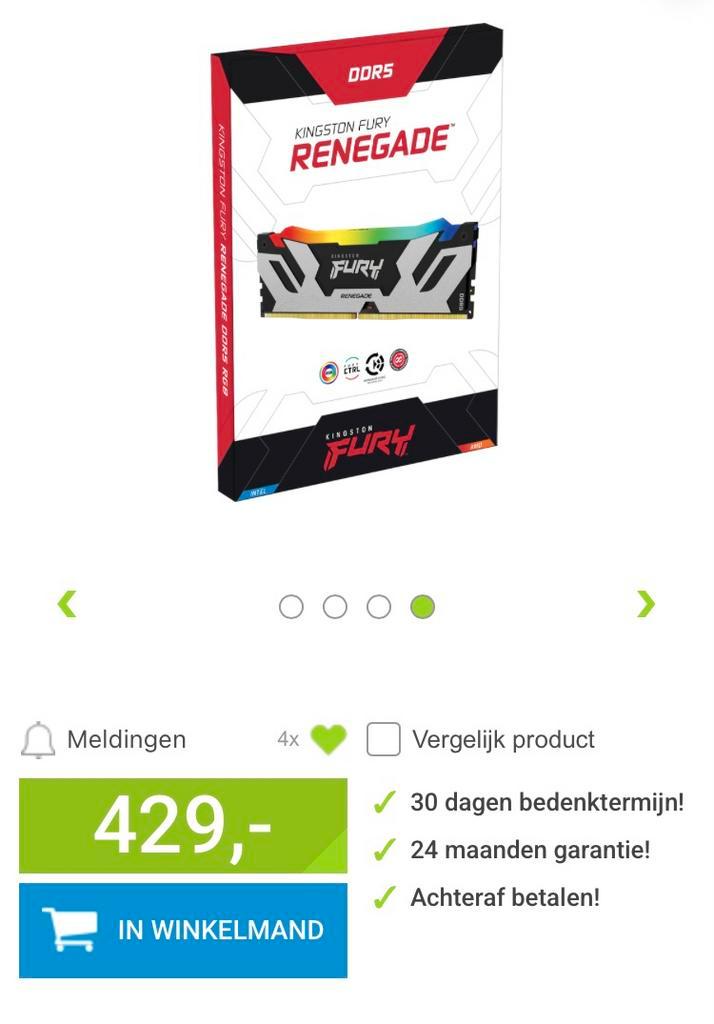 Kingston Fury RGB 32 GB 2 x 16 GB DDR5 8000 MHz, Computers en Software, RAM geheugen, Zo goed als nieuw, Desktop, 32 GB, DDR5