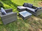 Mooie loungeset - hoekbank, stoel en hocker lichtgrijs, Ophalen, Zo goed als nieuw, Kunststof, Hocker
