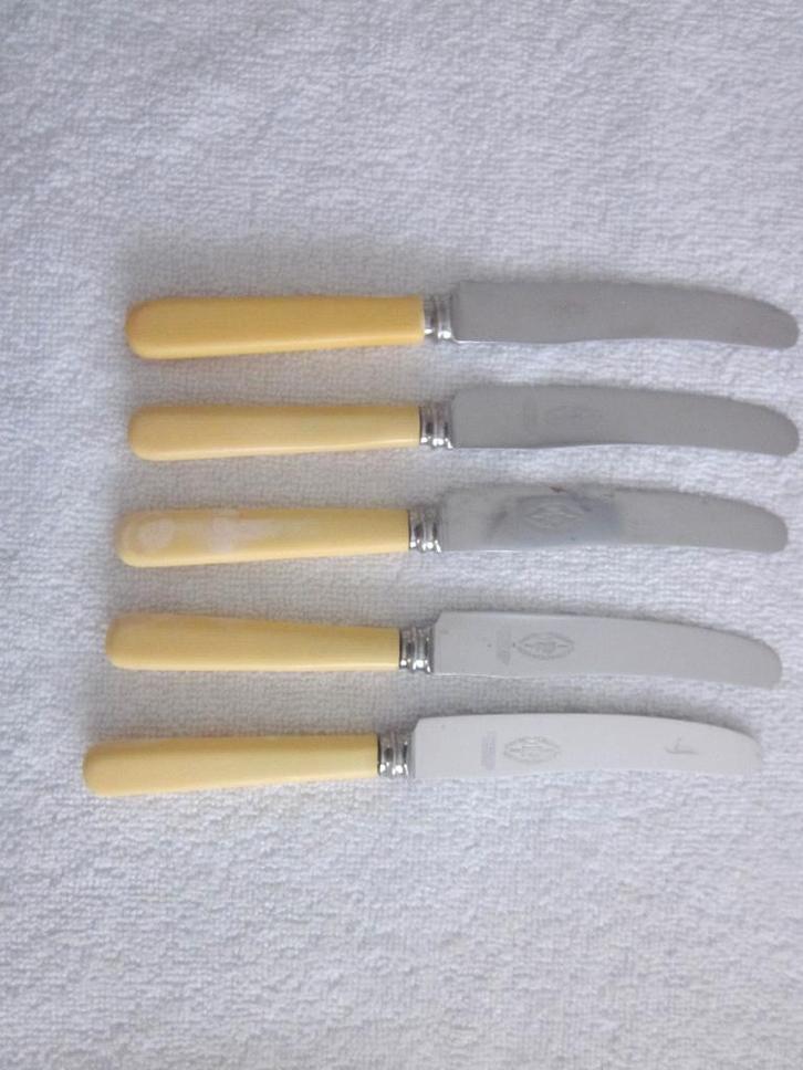 5 Thompson & son Sheffield fruitmesjes met celluloid hanvat, Antiek en Kunst, Antiek | Bestek, Ophalen of Verzenden