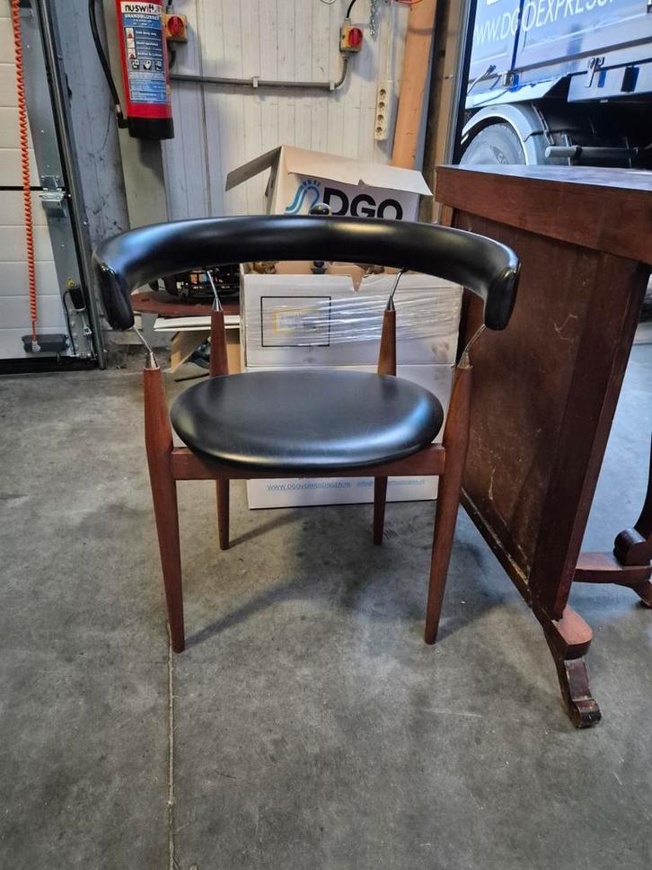 Vintage Rondo stoel Jan Lunde Knutsen, Sørli Fabrikker, 1960, Huis en Inrichting, Stoelen, Gebruikt, Eén, Hout, Leer, Zwart, Ophalen