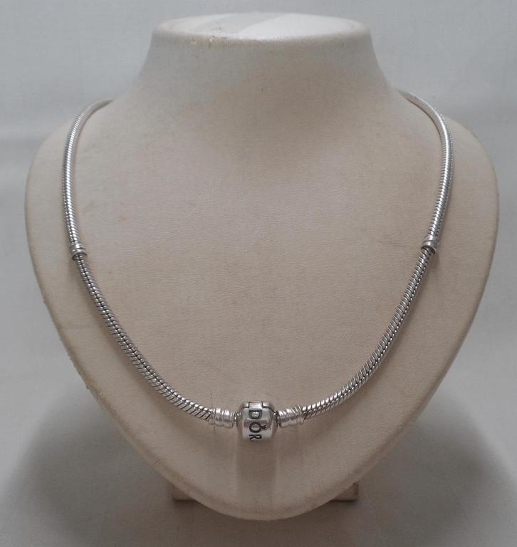 Zilveren Pandora snake ketting met bol slot nr.1800, Sieraden, Tassen en Uiterlijk, Kettingen, Zo goed als nieuw, Zilver, Zilver